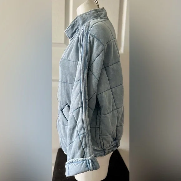 Free People Women's Dolman Quilted Denim Jacket, Blue, Medium - Picture 5 of 11